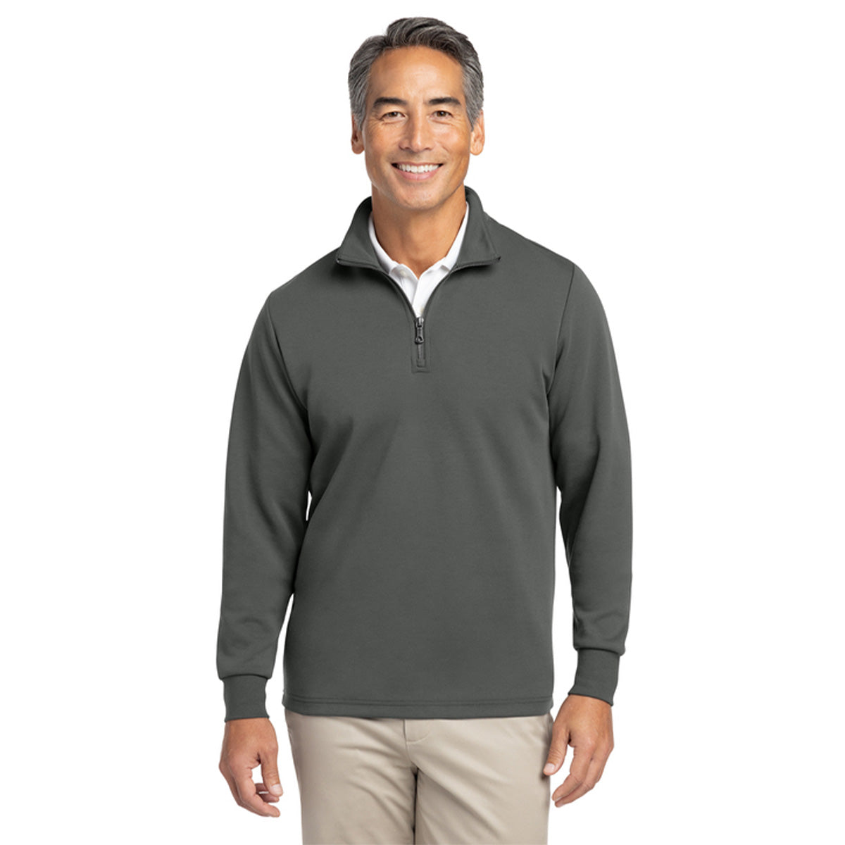 Gray Double Knit Quarter Zip Pullover