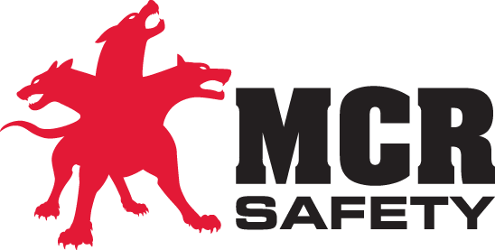 Red silhouette of a logo for MCR Safety.