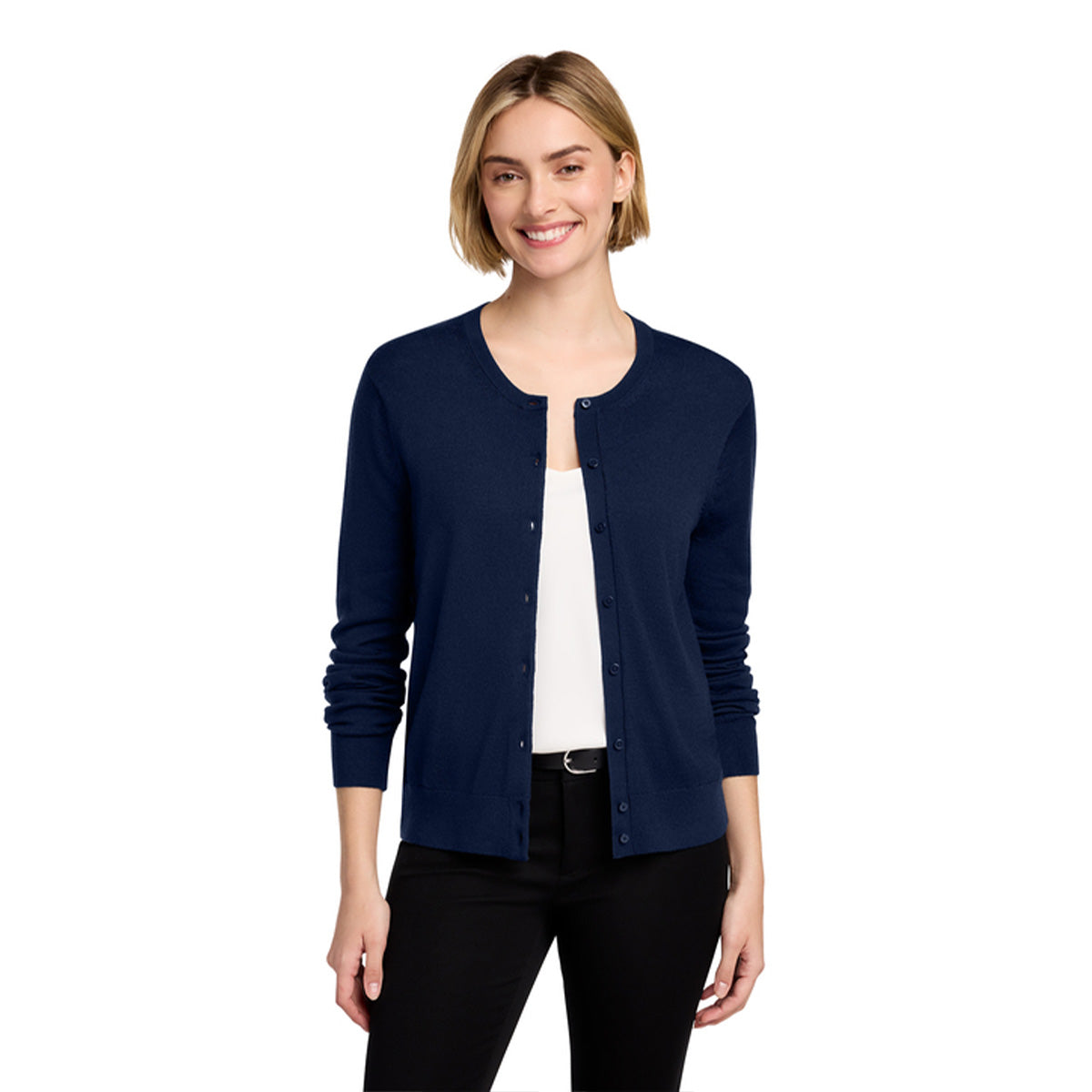 blue merino cardigan sweater