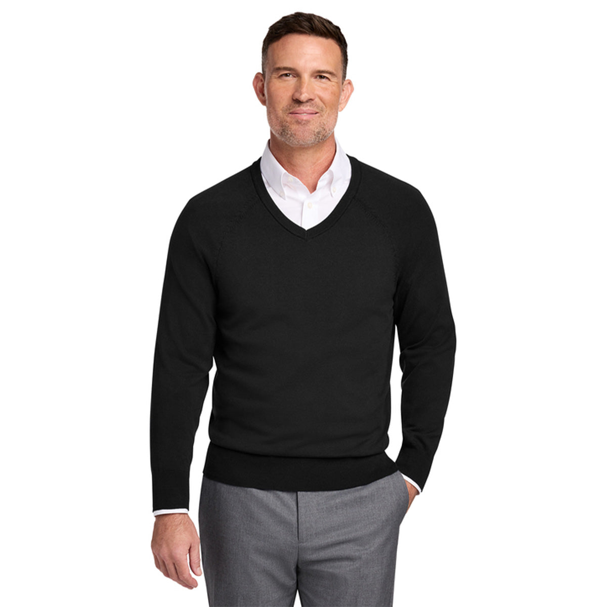 Brooks Brothers Black Cotton Stretch V-Neck Sweater