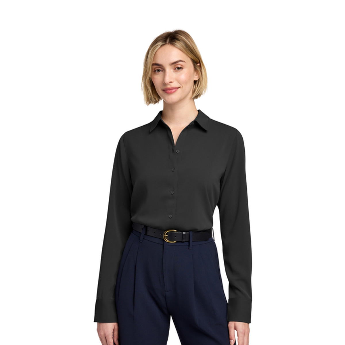 Black button satin blouse