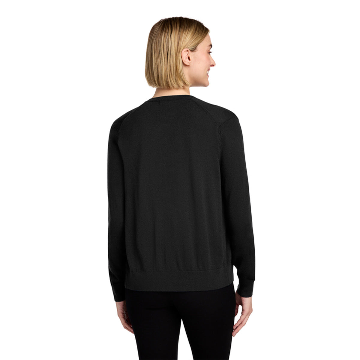Black merino cardigan sweater back