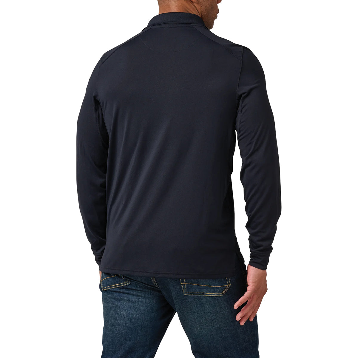 Heelios blue long sleeve polo shirt back 